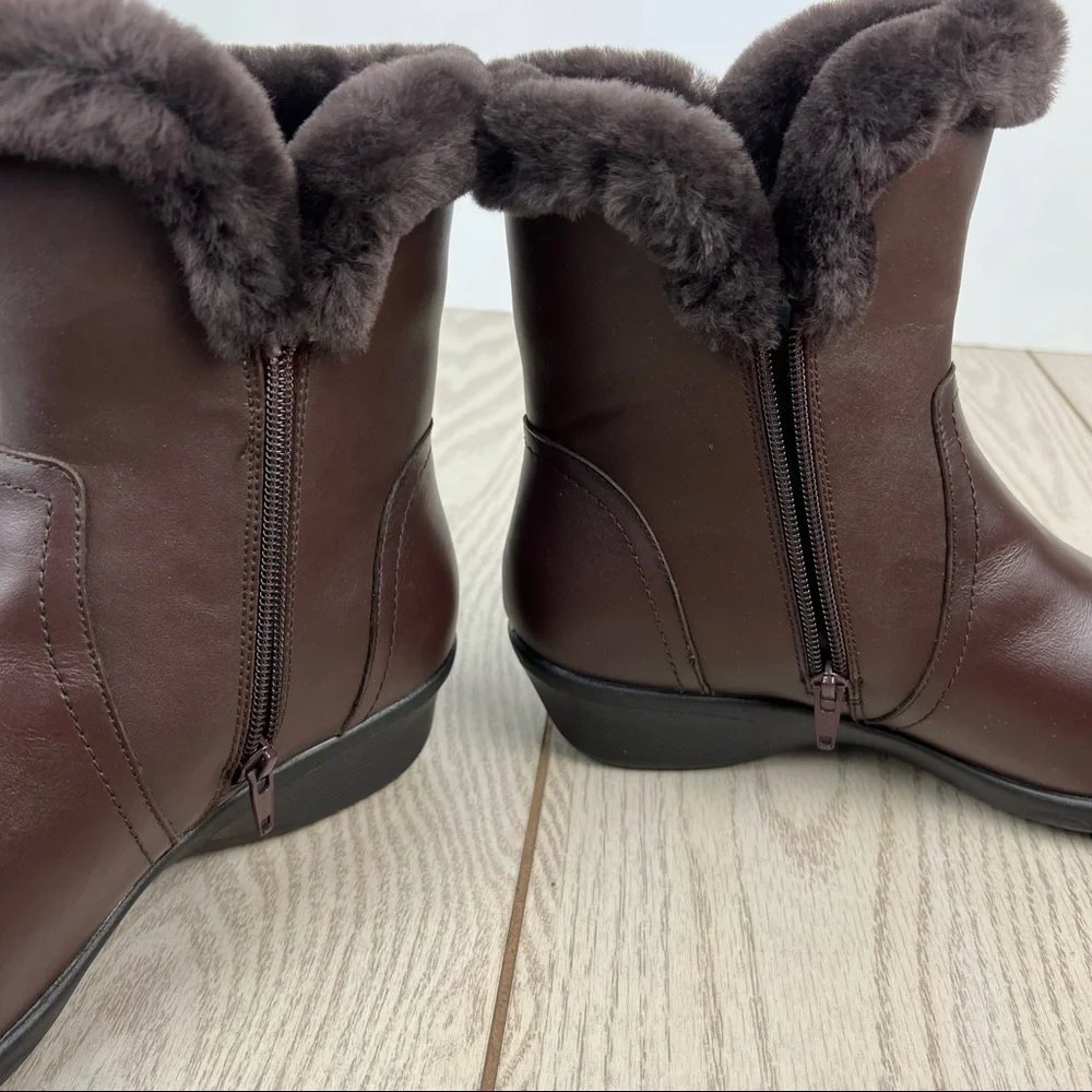 Propét Women's Waylynn Faux Fur Mid-Height Boots 10M Brown Leather $100